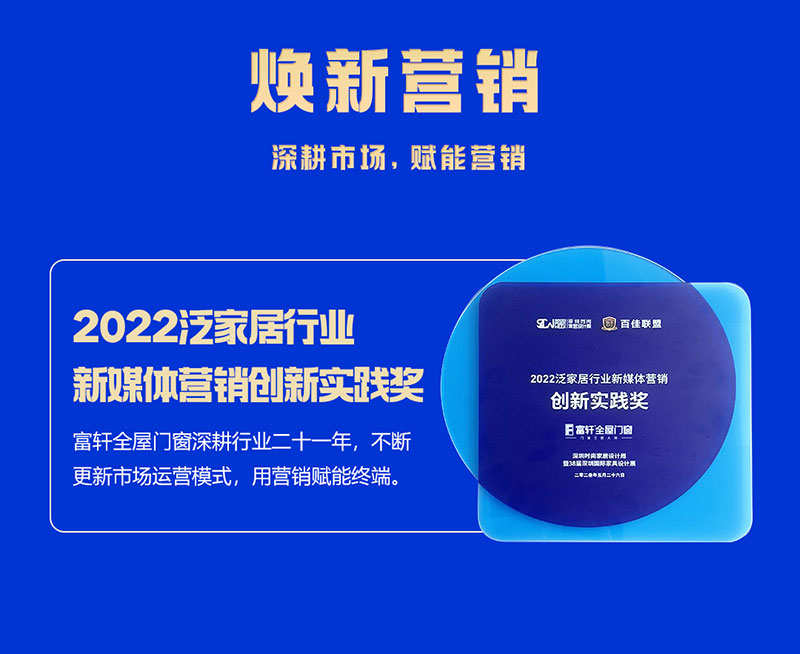 富軒全屋門(mén)窗榮獲2022泛家居行業(yè)新媒體營(yíng)銷(xiāo)創(chuàng)新實(shí)踐獎(jiǎng)